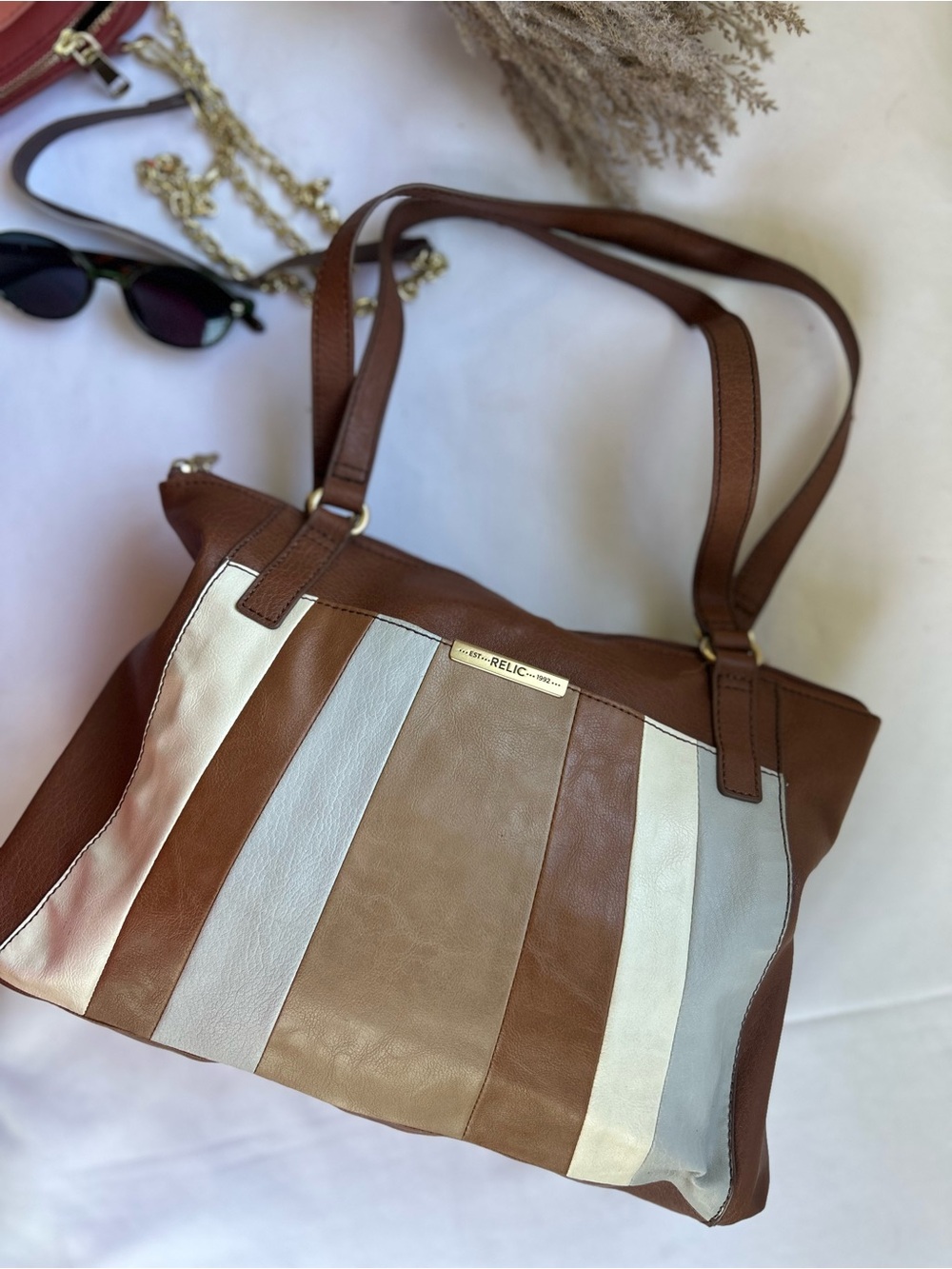 Relic Brown Multi-Panel Leather Tote Bag - Picture 11 of 11